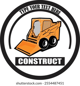 Orange construction bulldozer logo featuring a heavy equipment vehicle with editable text space. Perfect for construction companies or industrial branding