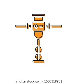 Orange Construction jackhammer icon isolated on white background.  Vector Illustration