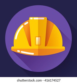 Orange construction worker helmet icon. Flat design style