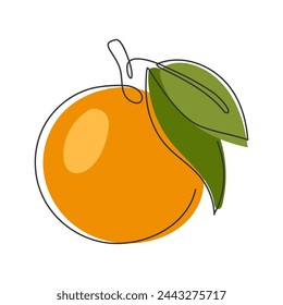 Orangefarbene durchgehende Linienzeichnung. Linear Einfache saftige tropische Frucht isoliert auf weiß. Minimalistischer moderner Stil. Frische gesunde Lebensmittel, Vitamin 