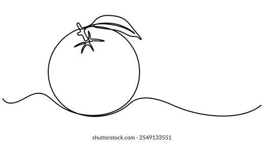 Orange continuous one line drawing. Isolated on white background vector illustration, orange citrus line drawing, Orange fruit flat and line art illustration. A continuous one-line drawing of Orange