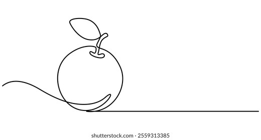 Orange continuous one line drawing, fruit vector illustration, Orange Continuous Line drawing illustration. Linear Simple juicy tropical fruit isolated on white. Minimalistic modern style. Fresh. 