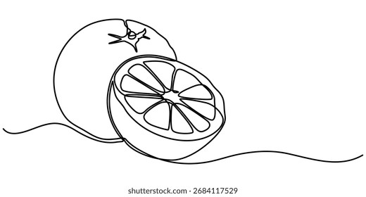 Dibujo continuo de una sola línea naranja. Una línea de arte naranja fruta Ilustración vectorial, Continuo una línea de dibujo de fruta naranja, Naranja fruta en línea de estilo de dibujo de arte continuo, Solo contorno.
