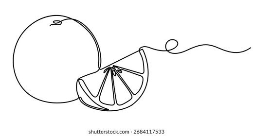 Dibujo continuo de una sola línea naranja. Una línea de arte naranja fruta Ilustración vectorial, Continuo una línea de dibujo de fruta naranja, Naranja fruta en línea de estilo de dibujo de arte continuo, Solo contorno.
