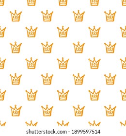Orangefarbene Kontur-Krone einzeln auf weißem Hintergrund. Cute monochrome nahtlose Muster. Vektorflache, handgezeichnete Illustration. Textur.