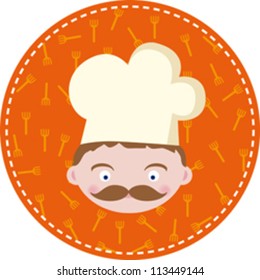 orange cook with big moustache