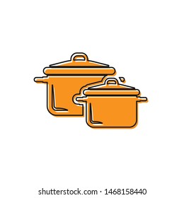 Orange Cooking pot icon isolated on white background. Boil or stew food symbol.  Vector Illustration