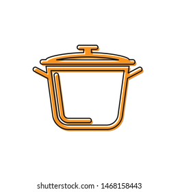 Orange Cooking pot icon isolated on white background. Boil or stew food symbol.  Vector Illustration