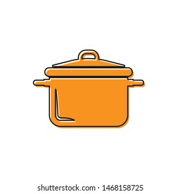 Orange Cooking pot icon isolated on white background. Boil or stew food symbol.  Vector Illustration