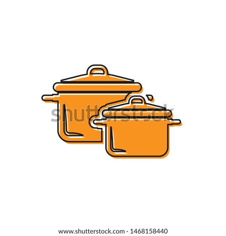 Orange Cooking pot icon isolated on white background. Boil or stew food symbol.  Vector Illustration