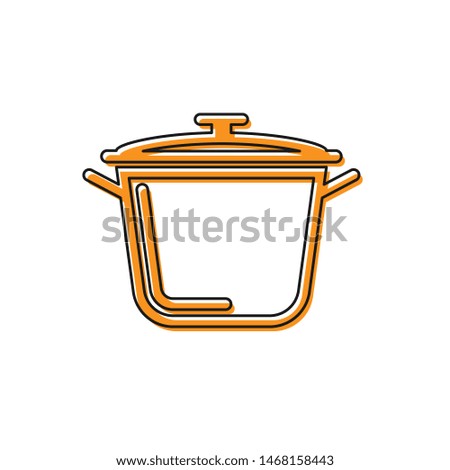 Orange Cooking pot icon isolated on white background. Boil or stew food symbol.  Vector Illustration
