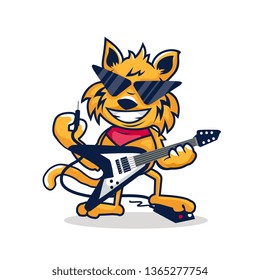 orange cool cat playing guitar. it can be used as logo or mascot