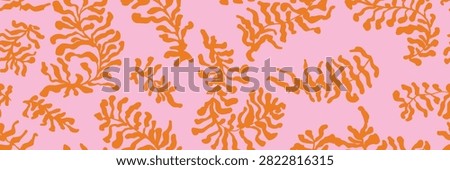 Orange Coral Pattern Background. Natural Sun Flower Texture. Wavy Drawn Line Shape. Abstract Brain Diffusion. Matisse Coastal Print.