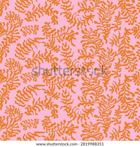 Orange Coral Seamless Pattern. Organic Sun Flower Texture. Wavy Drawn Abstract Background. Irregular Brain Shape. Coastal Matisse Diffusion.
