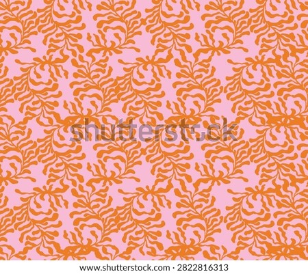 Orange Coral Seamless Pattern. Organic Sun Flower Texture. Wavy Drawn Abstract Background. Irregular Brain Shape. Coastal Matisse Diffusion.