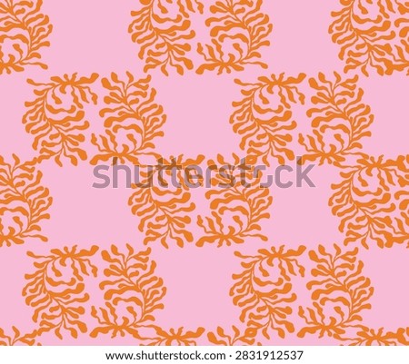 Orange Coral Seamless Pattern. Organic Sun Flower Texture. Wavy Drawn Abstract Background. Irregular Brain Shape. Coastal Matisse Diffusion.