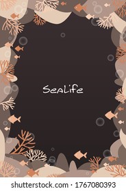 Orange corals and fish in the sea at night frame vector for decoration on summer and autumn seasonal.