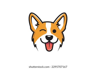 The orange corgi dog with a blinking eye sticking her tongue out logo design