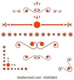 orange corners and page ends ornaments, vector art illustration