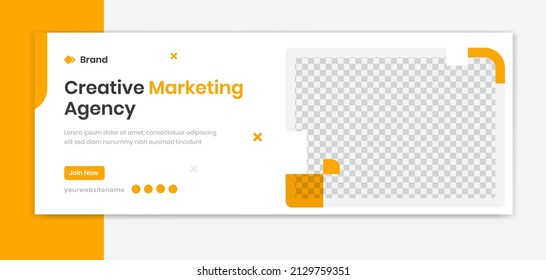 Orange corporate banner design template, abstract shapes business profile vector