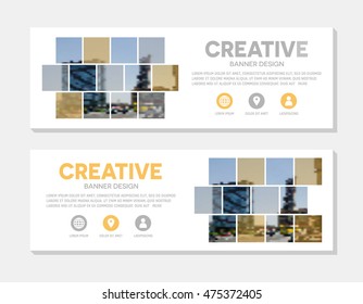 Orange corporate business banner template, horizontal advertising  set. Vector geometric abstract cover header background template for website design.