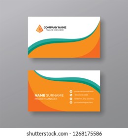 Orange corporate business card template with green details