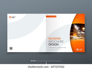 Orange corporate business rectangle template brochure, report, catalog, magazine. Brochure layout modern circle shape abstract background. Creative brochure vector concept