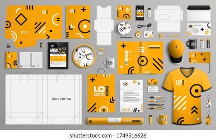 Diseño de plantillas de identidad corporativa naranja con un patrón geométrico. Papel de negocios