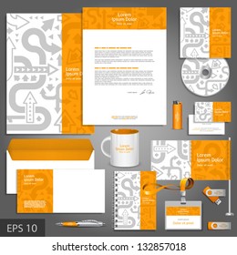 Orange corporate identity template with gray arrows. Vector company style for brandbook and guideline. EPS 10