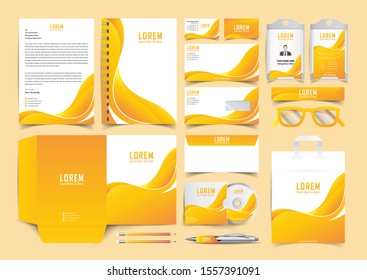 Orange corporate  Stationery Template Design Kit. Branding Template Editable Brand Identity pack with digital elements. Vector company style for brandbook and guideline. EPS 10