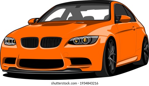 Orange coupe car front side vector illustration