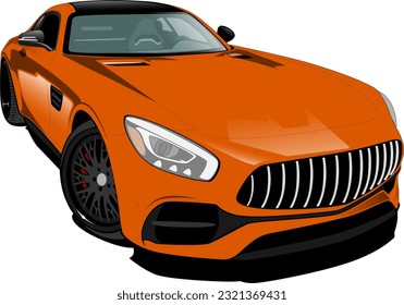 orange coupe supercar performance style sports car front side wheels view vector illustration
