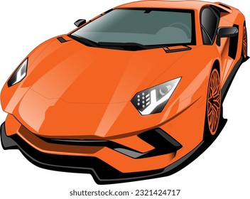 orange coupe supercar performance style sports car front side wheels view vector illustration