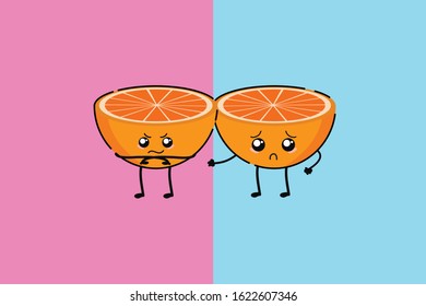 Orange Couple Kawaii Cute Illustration Character 