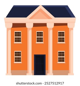 Edificio de corte naranja con columnas sobre fondo blanco
