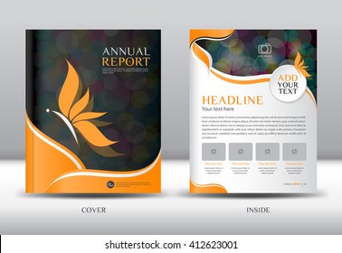 Orange cover Annual report template vector illustration, Brochure flyer, catalog layout, leaflet, poster, book, booklet, magazine ads