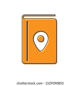 Orange Cover book travel guide icon isolated on white background.  Vector Illustration