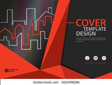 Orange Cover Template For Business Industry, Real Estate, Building, Home,Machinery, Other. Polygonal Background, Horizontal Layout, Business Brochure Flyer, Annual Report, Book, Advertisement, Banner