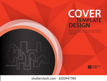 Orange cover template for business industry, Real Estate, building, home,Machinery, other. polygonal background, Horizontal layout, Business brochure flyer, annual report, book, advertisement, vector