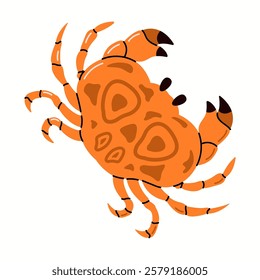 Orange crab shows large claws and legs flat color vector character. Element for culinary-themed posters and flyers illustration on white background