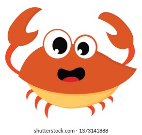 Un cangrejo naranja con dos tentáculos de seis patas y una mirada sorprendida en el dibujo o ilustración del color del vector facial 