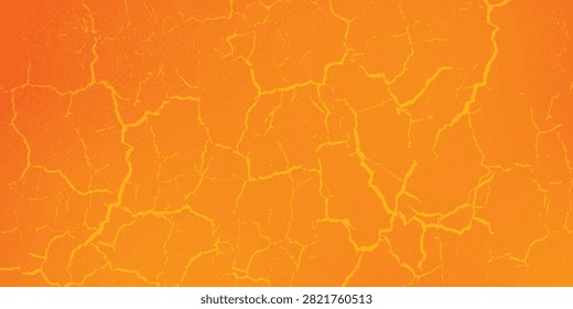 An orange cracked earth texture background featuring dry, parched soil with irregular fissures and abstract heat-like patterns, evoking drought, weathering and rugged natural surfaces for design use.