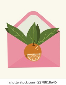 Orange Craft Envelope with Leaves