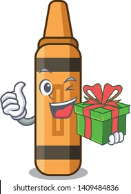 orange crayon with gift cartoon