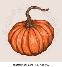 
Orange crayon halloween pumpkin. Vector autumn Halloween or Thanksgiving pumpkin symbol. Pumpkin icon harvest symbol season decoration. Original style.