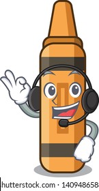 orange crayon with headphones cartoon.