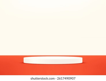 Orange and cream background vector 3d with white podium. 3D abstract studio room with pedestal podium. Space for selling products on the website. Vector illustration.