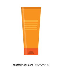 Orange cream tube. Plastic jar for cosmetics. Flat style. Isolated vector illustration