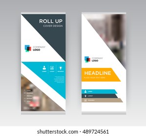 Orange Creative Abstract Shapes Business Roll Up Banner Stand brochure flyer flat design template with new trend concept. Cover presentation. Corporate identity. Layout in rectangle size. Stock vector