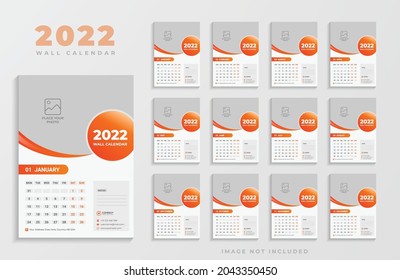 Plantilla de diseño de calendario de pared Orange Creative Modern 2022